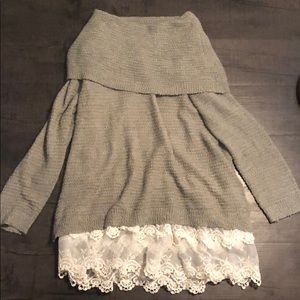 Off the shoulder knit sweater with lace bottom
